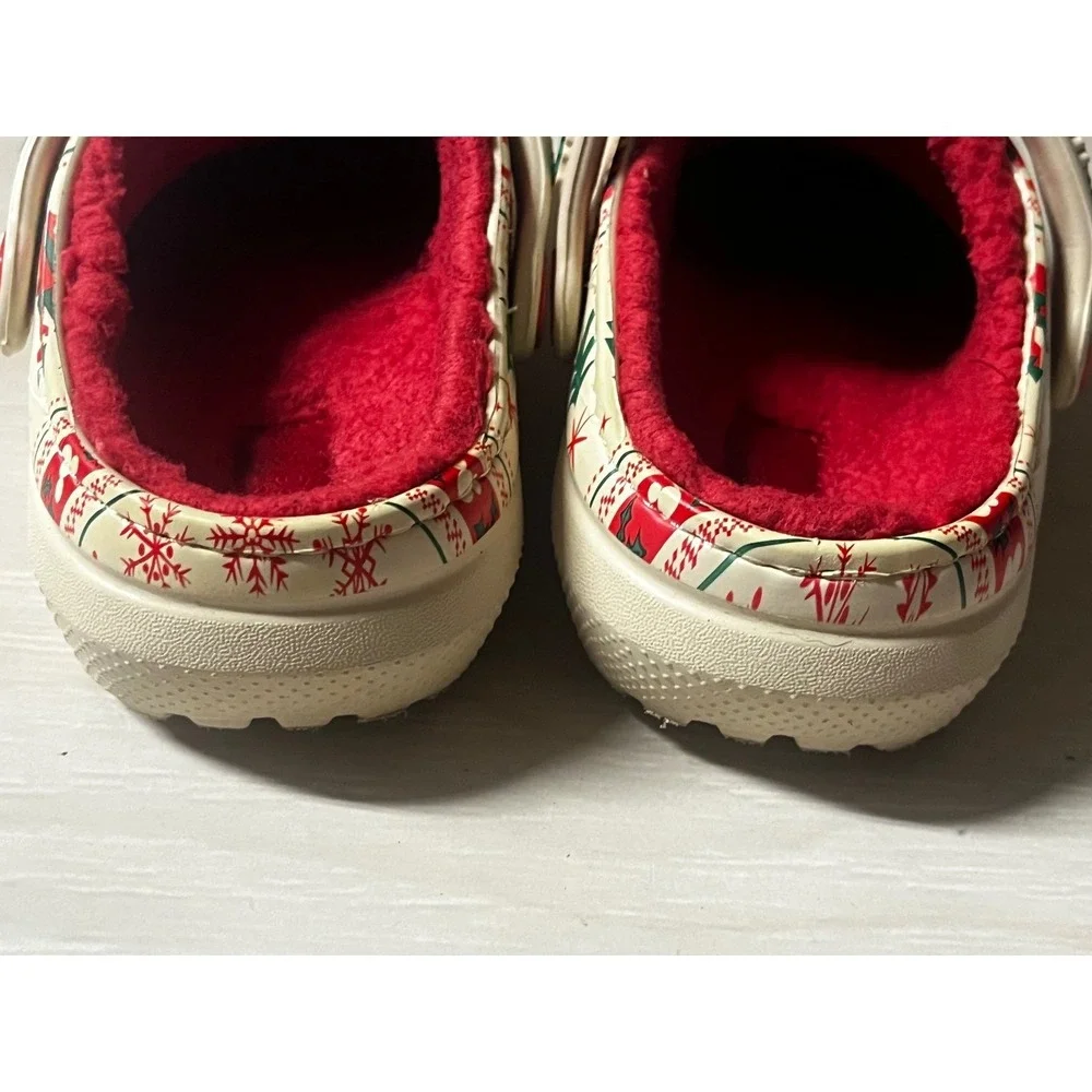 Crocs Disney Mickey Mouse Christmas Holiday Fuzz Lined Clogs Cream Red Size C10